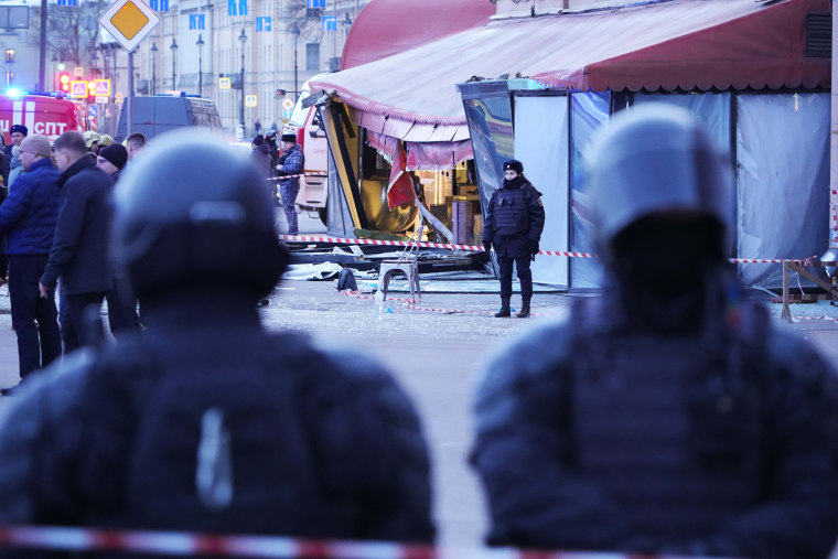 An explosion tore through a cafe in the Russian city of St. Petersburg on Sunday, and preliminary reports suggested a prominent military blogger was killed and more than a dozen people were injured. (AP Photo)