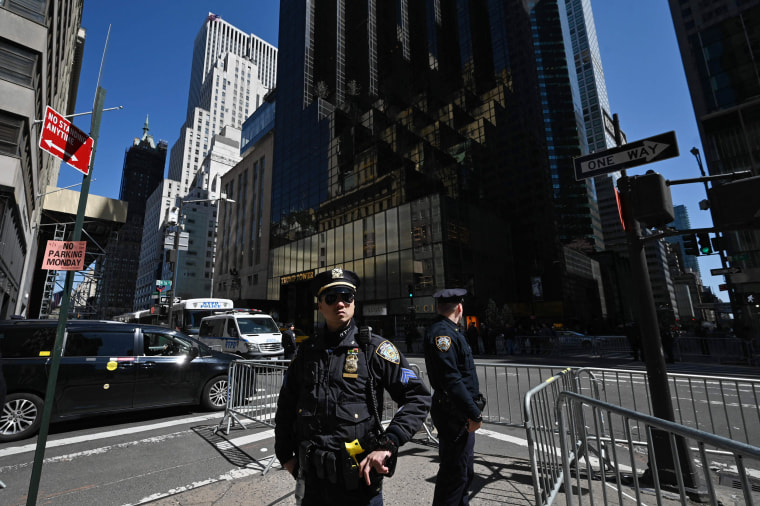 Police provide security outside of Trump Tower in New York on April 3, 2023.