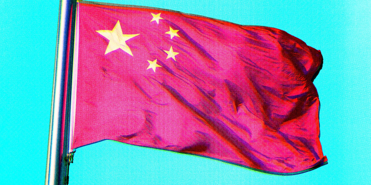Photo Illustration: The Chinese flag with digital glitch effects applied to it