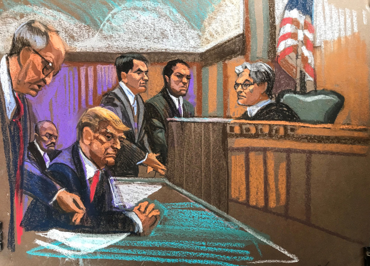 Former President Donald Trump appears in court for his arraignment on April 4, 2023, in New York.