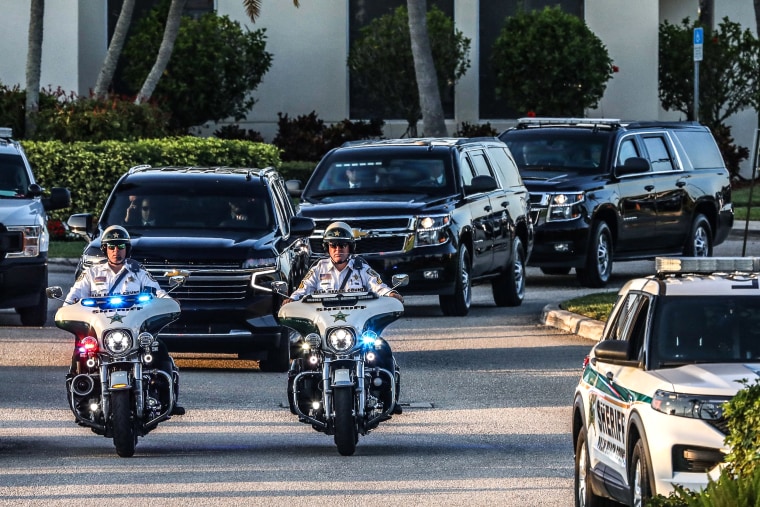 Image: Former President Donald Trump departs in a motorcade from Palm Beach International Airport in West Palm Beach, Fla., on April 4, 2023.