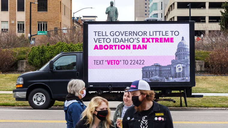 A mobile billboard truck outside the Idaho Capitol in Boise on March 19 during a rally against Senate Bill 1309.
