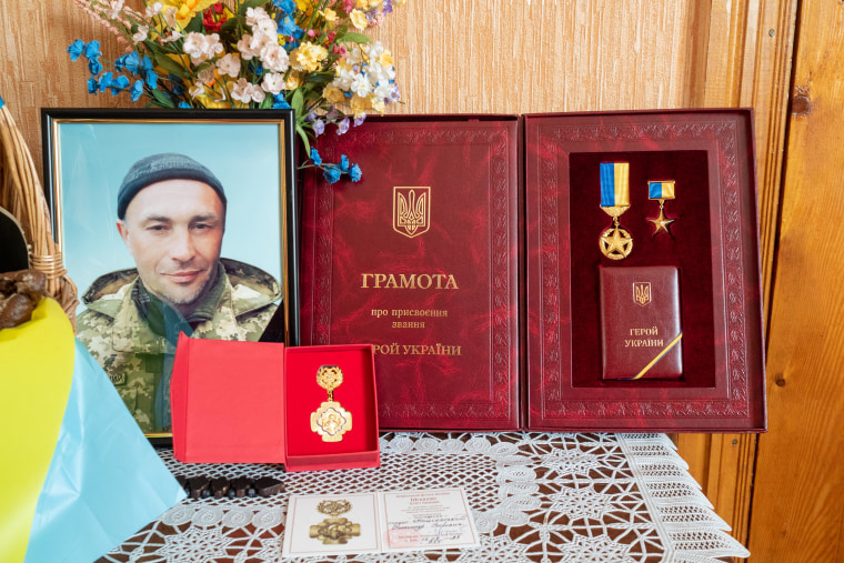 A shrine to Oleksander Matsievsky, who was killed in action near Bakhmut on Dec. 30 according to Ukraine's security services. 