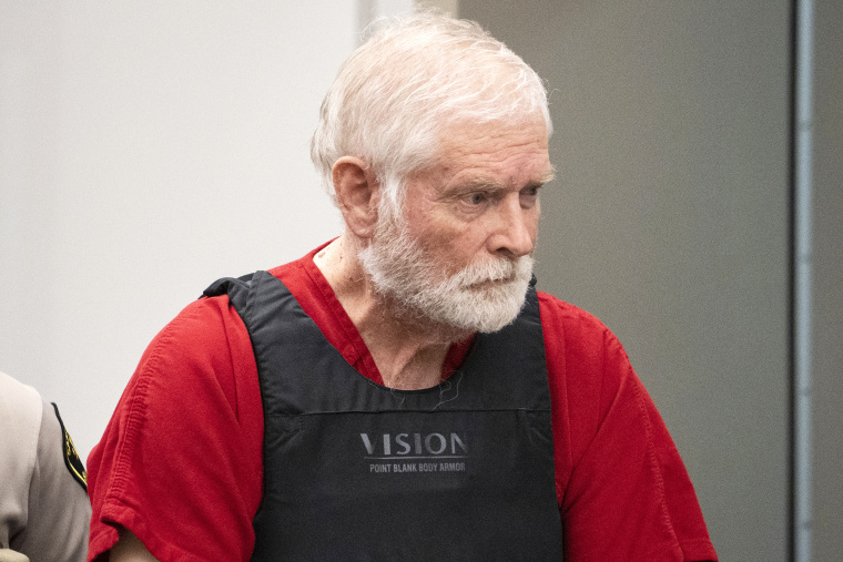 George Alan Kelly enters court for his preliminary hearing in Nogales Justice Court in Nogales, Ariz., Wednesday, Feb. 22, 2023. Kelly, faces a first-degree murder charge in the fatal shooting of Gabriel Cuen-Butimea, who lived just south of the border in Nogales, Mexico.