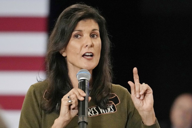 Republican presidential candidate Nikki Haley at a campaign stop on March 27, 2023, in Dover, N.H. 
