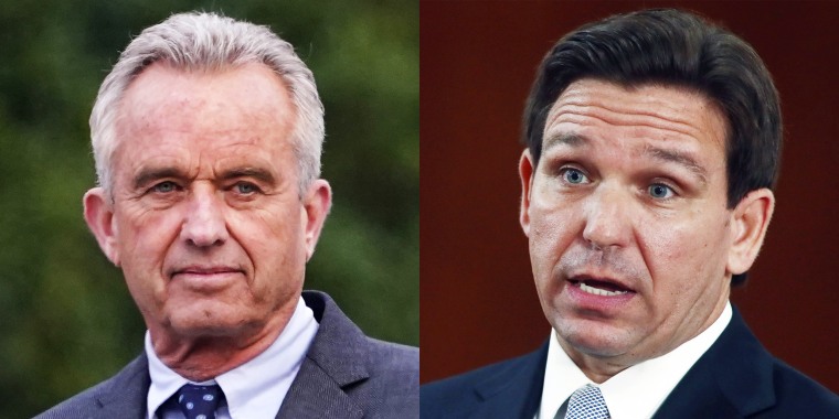 A side by side of Robert Kennedy Jr. and Ron DeSantis.