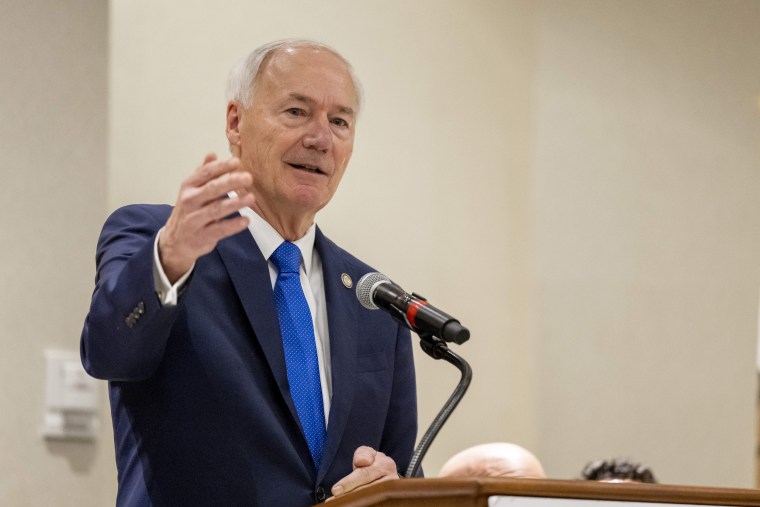 Former Gov. Asa Hutchinson, speaks before a meeting of the Republican Party of Orange County in Costa Mesa, Calif.