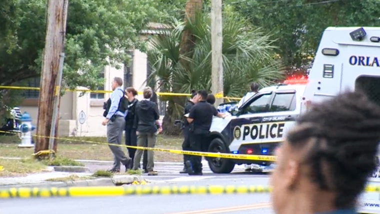 Police respond to the scene of a domestic violence incident in Orlando, Fla., on April 9, 2023.