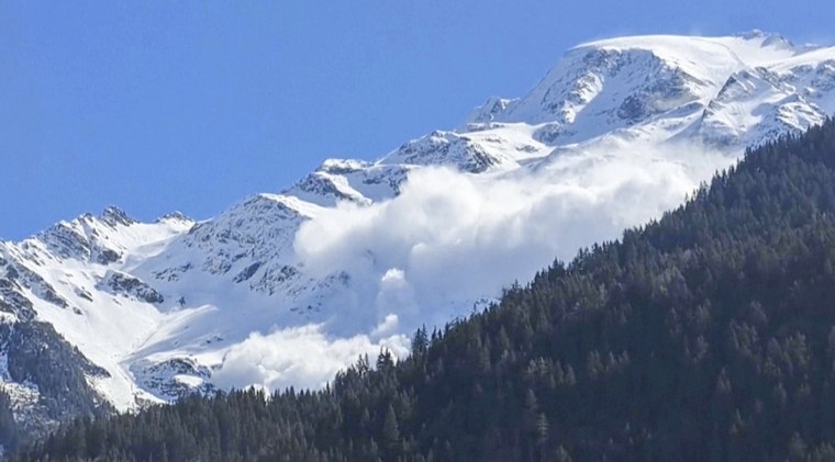 An avalanche Contamines-Montjoie in the Haute-Savoie region of France on April 9, 2023.