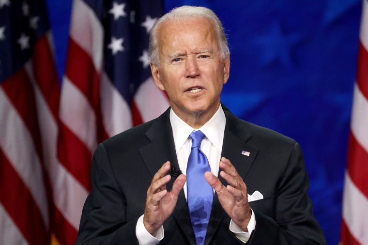 Democratic presidential nominee Joe Biden delivers his acceptance speech on the fourth night of the Democratic National Convention from the Chase Center on August 20, 2020 in Wilmington, Delaware. The convention, which was once expected to draw 50,000 people to Milwaukee, Wisconsin, is now taking place virtually due to the coronavirus pandemic.