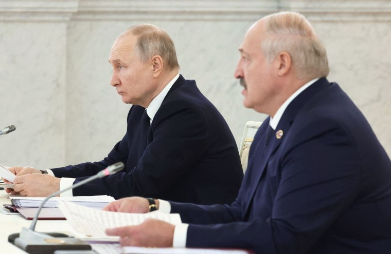 Russian President Vladimir Putin and Belarus's President Alexander Lukashenko at the Kremlin
