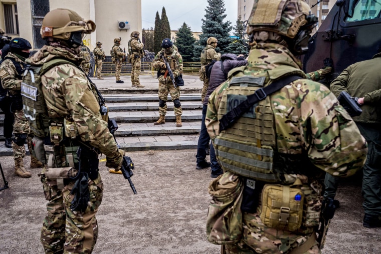 Ukrainian servicemen take part in a joint military training in Rivne region,