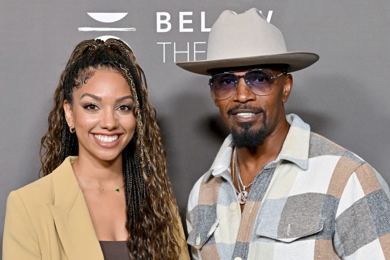 Corinne Foxx and Jamie Foxx attend a screening of "Below The Belt" on Oct. 1, 2022 in Los Angeles.