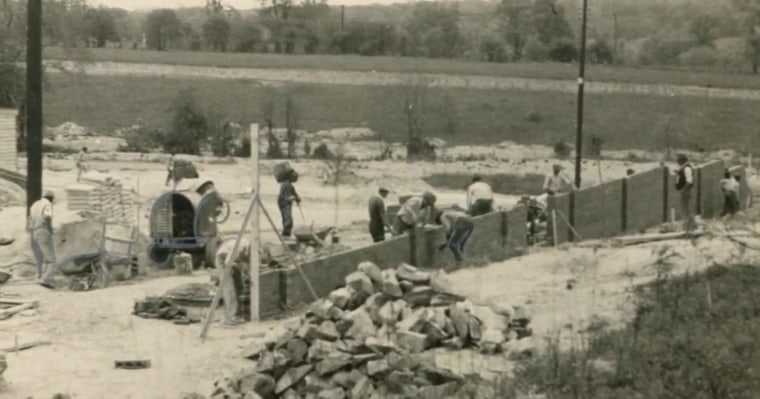 The construction of the "Spite Wall" at Morgan State University.