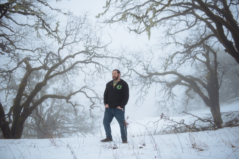 Cannabis farmer Shanon Taliaferro at his farm outside of Redway, Calif.