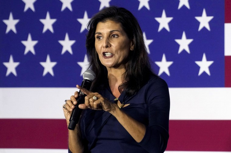 Republican presidential hopeful Nikki Haley at a rally in Gilbert, S.C., on April 6, 2023.