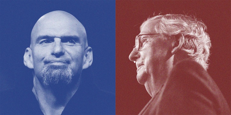 A side by side of John Fetterman and Mitch McConnell.