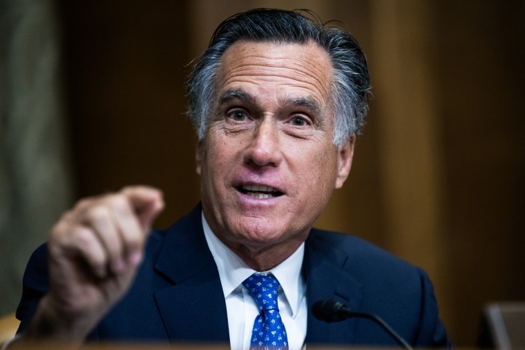Sen. Mitt Romney, R-Utah, during  a Senate Budget Committee hearing in Washington on March 15, 2023. 