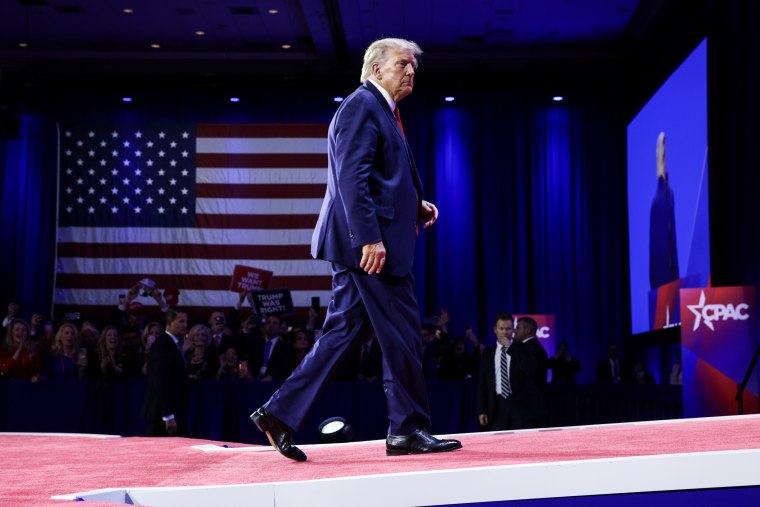 Former U.S. President Donald Trump leaves the annual Conservative Political Action Conference (CPAC)in National Harbor, Md on March 4, 2023.