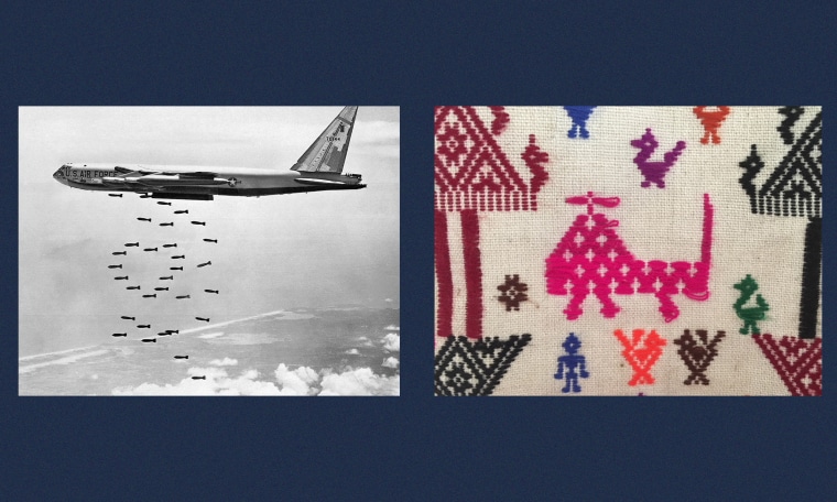 A depiction of the bombing of Laos on Fabric.