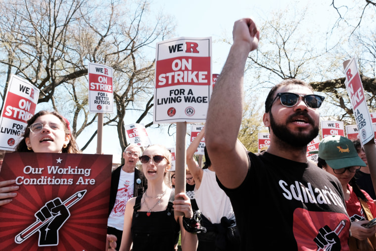 Rutgers students and faculty participate in a strike at the university's main campus