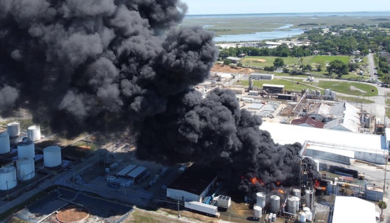 A fire at the Pinova plant in Brunswick, Georgia, on Saturday, sent a large plume of smoke into the air. 