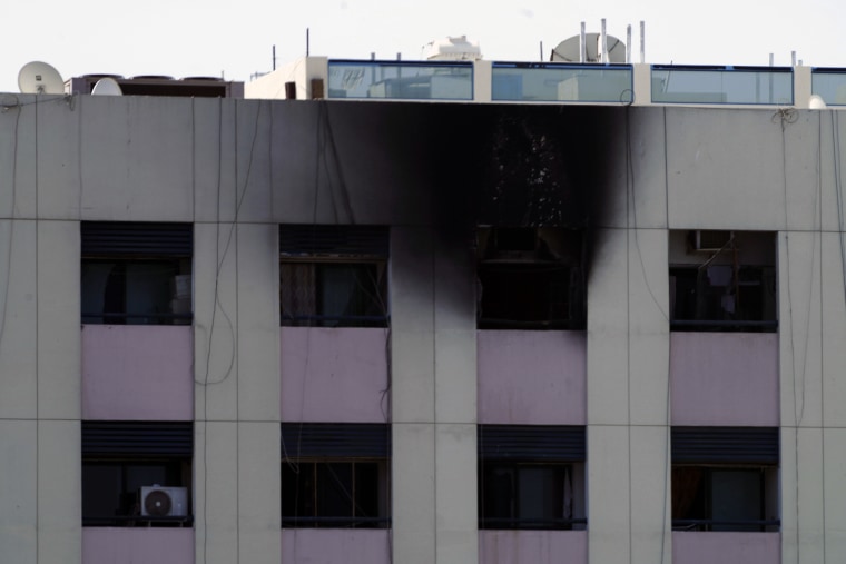 Char marks are seen after an apartment fire in Dubai, United Arab Emirates