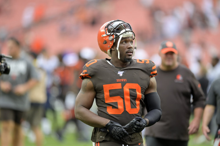 Cleveland Browns defensive end Chris Smith after a game against the Tennessee Titans in Cleveland