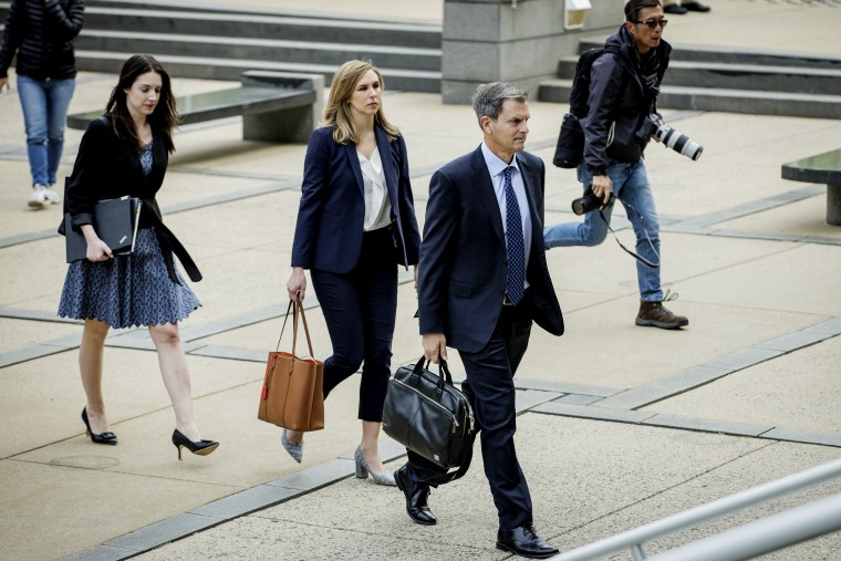 Lawyers for Dominion Voting Systems and their legal team arrive at the Leonard Williams Justice Center where the Dominion Voting Systems defamation trial against FOX News is taking place on April 18, 2023 in Wilmington, Delaware.