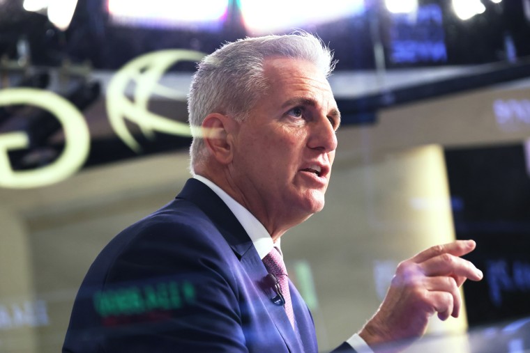 Speaker of the House Kevin McCarthy speaks during an interview at the New York Stock Exchange