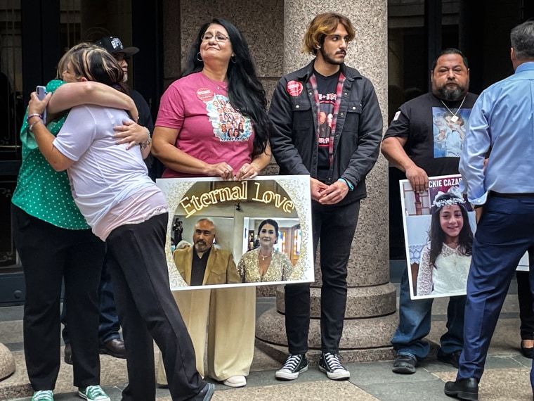 For a few minutes, during their break, the families rallied with Moms Demand Action, a gun regulation group, but none spoke. 