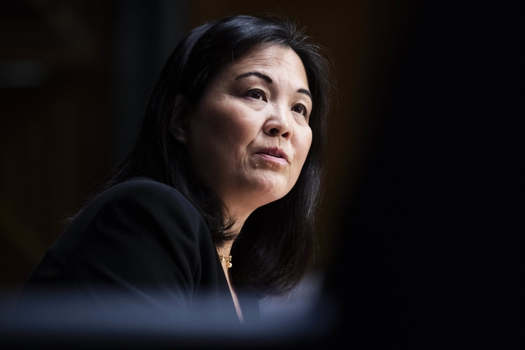 Julie Su testifies during her Senate confirmation hearing on March 16, 2021.