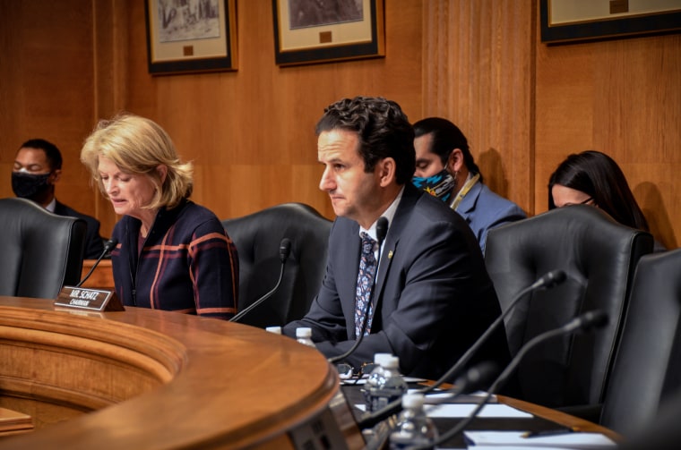Sen. Brian Schatz at an oversight hearing titled “The Long Journey Home: Advancing the Native American Graves Protection and Repatriation Act’s Promise After 30 Years of Practice,” on Feb. 2, 2022.