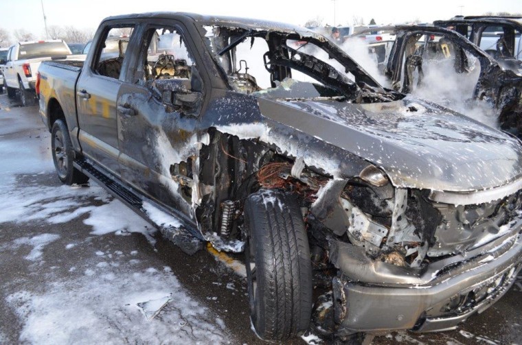 An electric Ford F-150 Lightning caught fire on Feb. 4 because of a battery issue traced back to one of the automaker’s suppliers. The blaze spread to three electric pickups in a Ford holding lot in Dearborn, Mich.