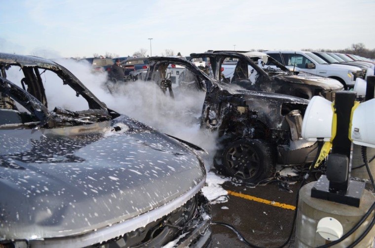 An electric Ford F-150 Lightning caught fire on Feb. 4 because of a battery issue traced back to one of the automaker’s suppliers. The blaze spread to three electric pickups in a Ford holding lot in Dearborn, Mich.