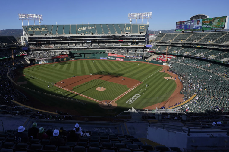 The Oakland Athletics play at the Oakland Coliseum in 2022. 