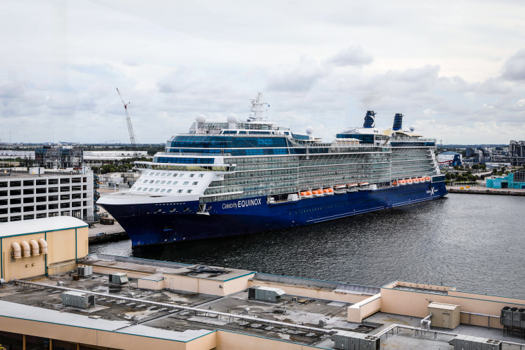 The Celebrity Equinox cruise ship docked at Port Everglades in Fort Lauderdale, Fla., on June 26, 2021.