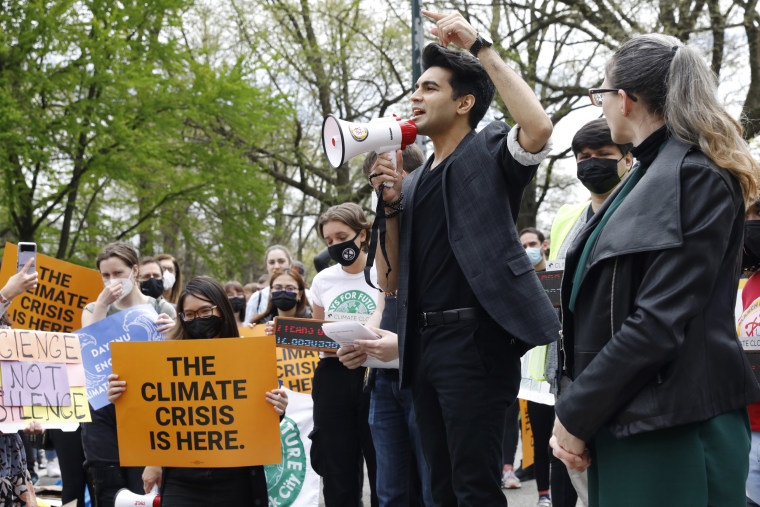 Saad Amer speaks during a March For Science NYC rally
