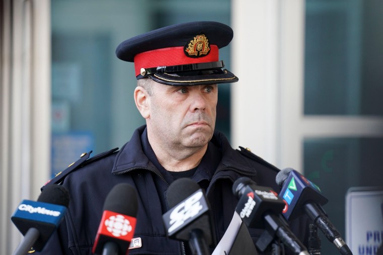 Peel Police Inspector Stephen Duivesteyn speaks to the media regarding a theft at Toronto Pearson International Airport in Mississauga, Ont., on Thursday, April 20, 2023