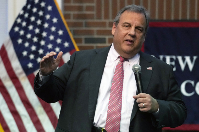 Former Gov. Chris Christie speaks during a town hall-style meeting at New England College 