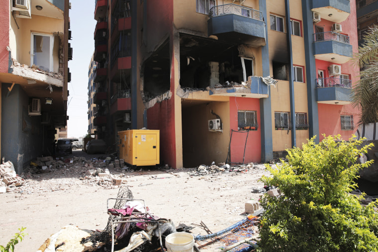 Residential buildings damaged due to in fighting in Khartoum, Sudan