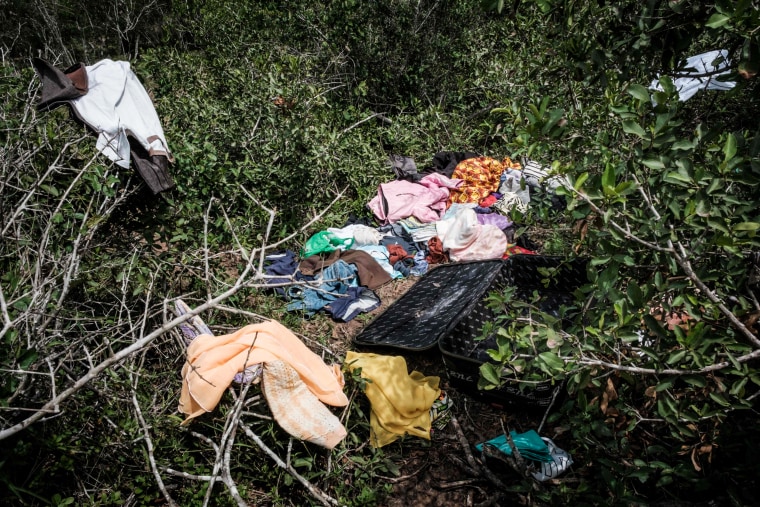 Clothes belonging to the people whose bodies were exhumed in Shakahola, outside the coastal town of Malindi, Kenya, on April 23, 2023.