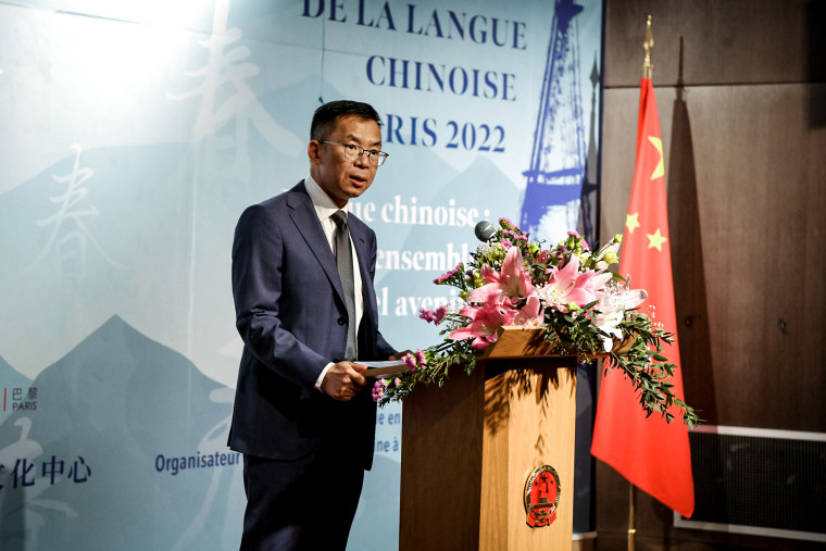 Chinese Ambassador to France Lu Shaye during a celebration for the 2022 United Nations Chinese Language Day in Paris on April 21, 2022. 