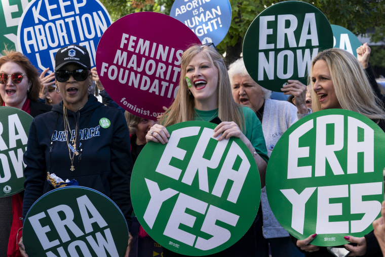 People rally in support of the Equal Rights Amendment in Washington, D.C., on Sept. 28, 2022.