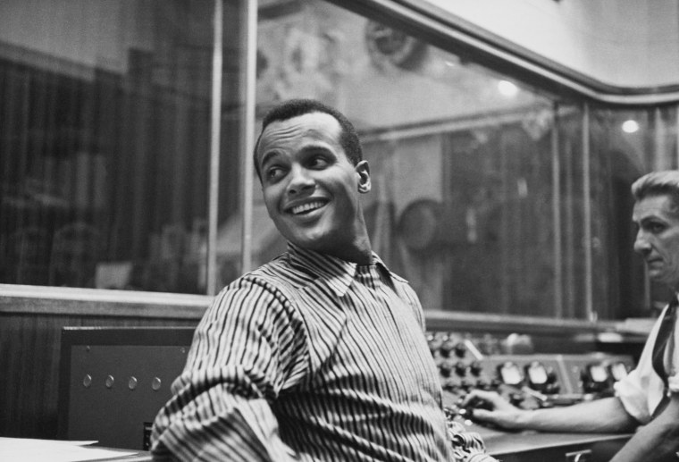 Harry Belafonte in a recording studio around 1957.