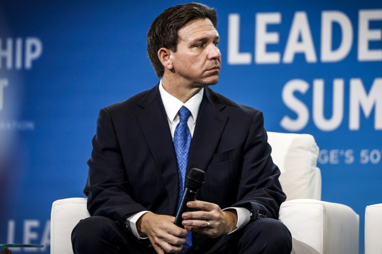 Image: Florida Gov. Ron DeSantis speaks alongside Heritage Foundation president Kevin Roberts during the foundation 50th Anniversary Leadership Summit at the Gaylord National Resort & Convention Center on April 21, 2023 in National Harbor, Md.
