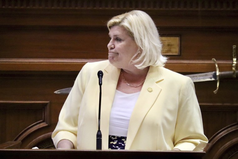 South Carolina Republican Sen. Penry Gustafson speaks against a near-total abortion ban, Wednesday, April 26, 2023, in Columbia, S.C. The South Carolina Senate rejected the bill Thursday, April 27. (AP Photo/James Pollard)