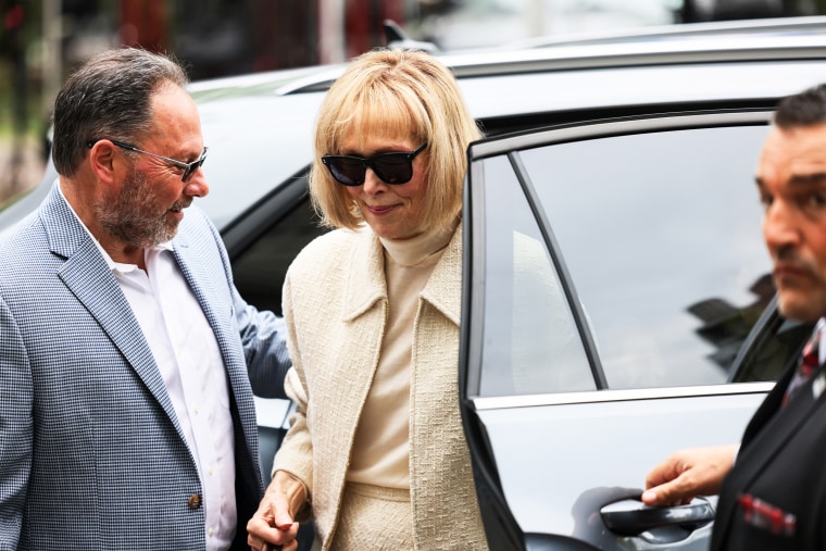 E. Jean Carroll arrives for the third day of her civil trial against former President Donald Trump at Manhattan Federal Court on April 27, 2023, in New York.