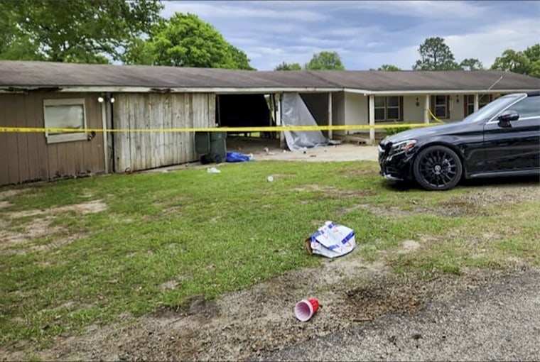Image: Crime scene tape cordons off the scene of a shooting on April 23, 2023, in Jasper, Texas. 