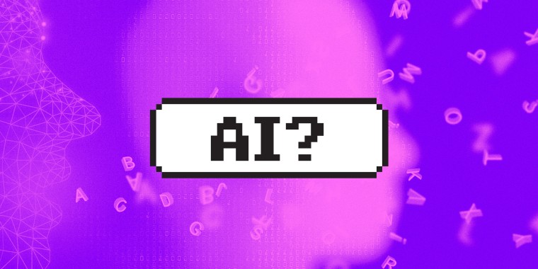 Text box reading "AI?" on top of two pink digitized heads